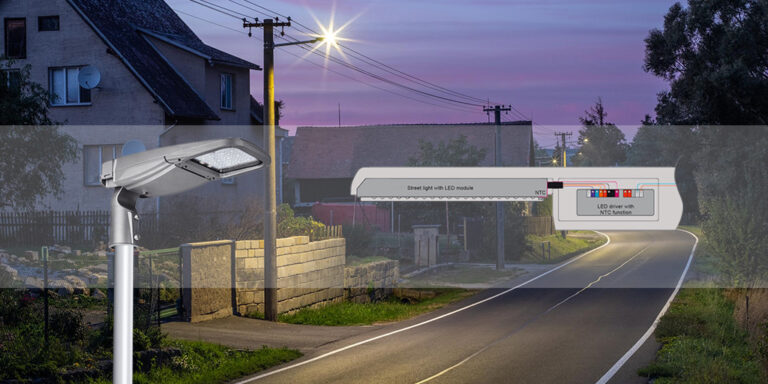 LED street light with NTC thermistor and over temperature protection