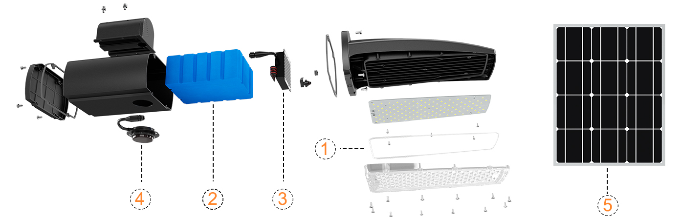 All in two solar street light components