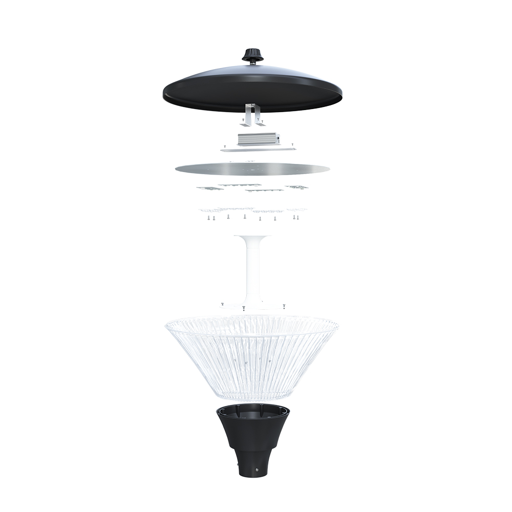 Anti-glare LED post top luminaires - explosive view